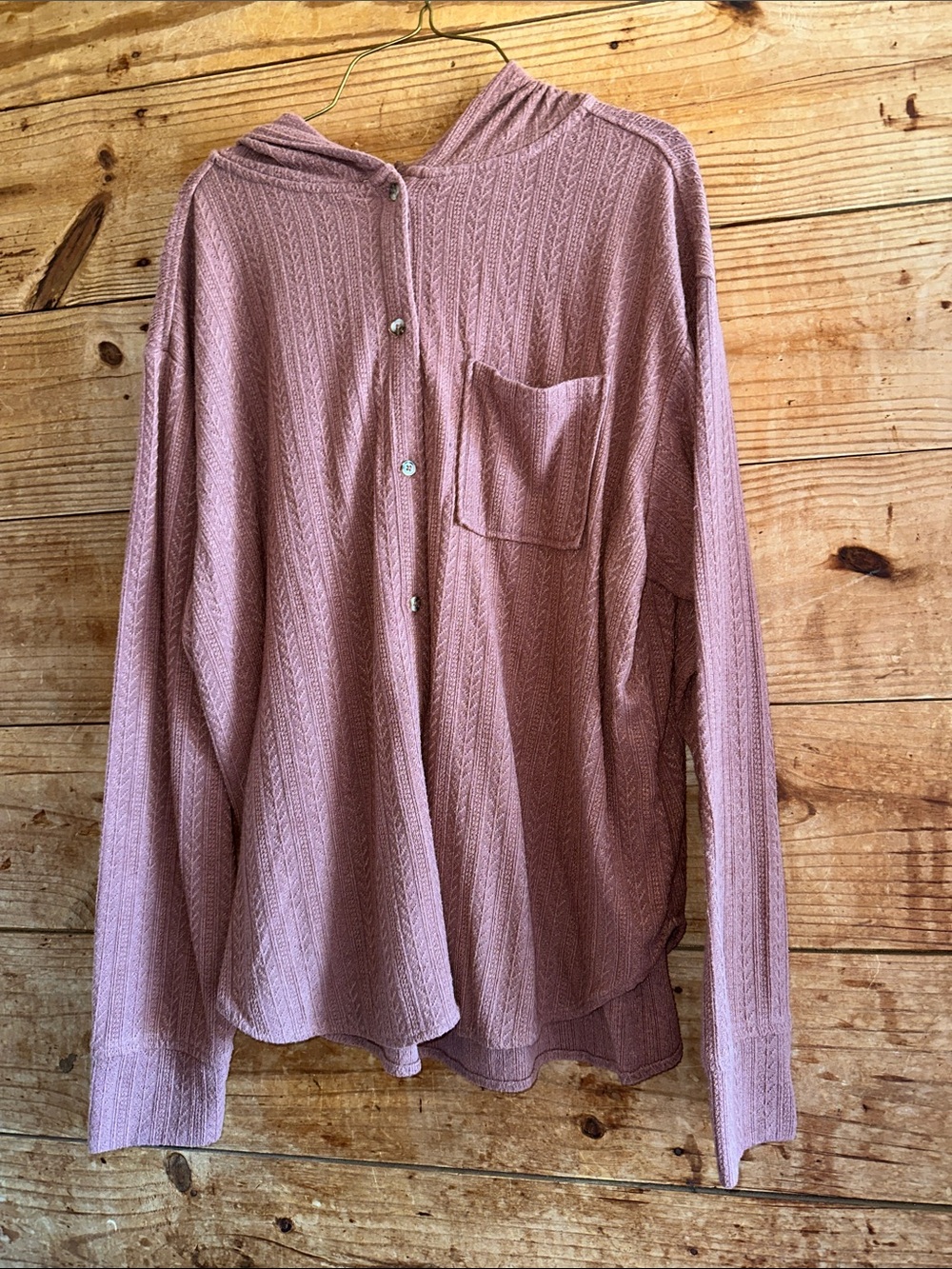 BKE Eased Lightweight Hooded Button-Up Shirt - Dusty Rose